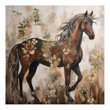 Söt Blommigt Horse Painting