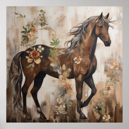 Söt Blommigt Horse Painting Poster