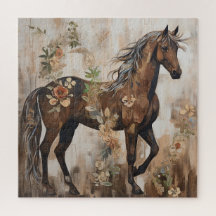 Söt Blommigt Horse Painting