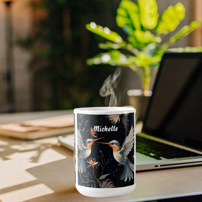 Söt blommigt, humming-fågelnamn kaffemugg (Skapare uppladdad)
