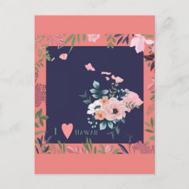 Söt Blommigt I Kärlek Hawaii State Karta vykort