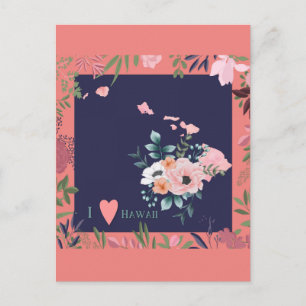 Söt Blommigt I Kärlek Hawaii State Karta vykort