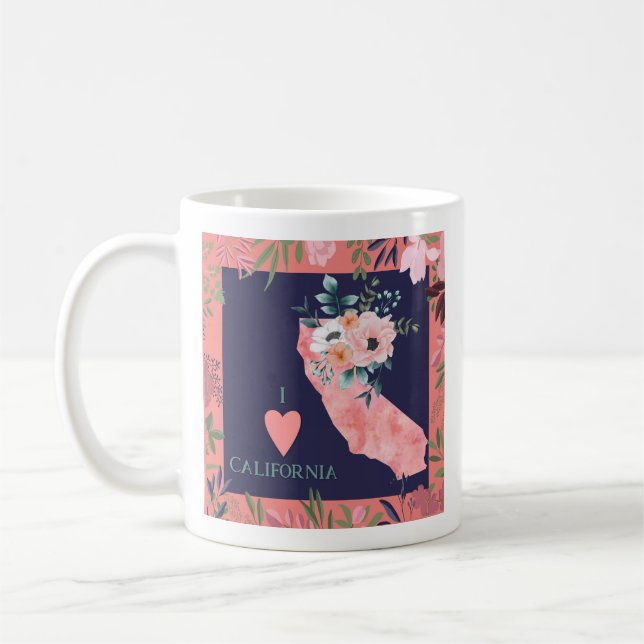Söt Blommigt I Kärlek Kalifornien Karta Kaffemugg (Vänster)