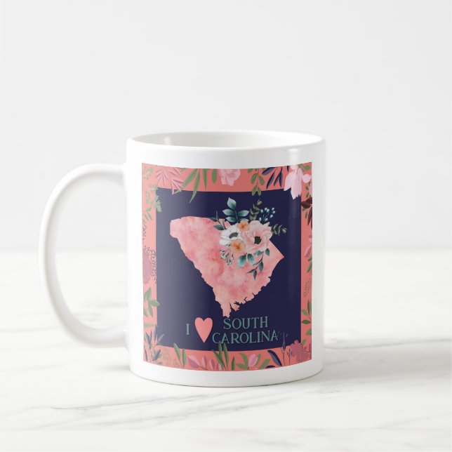 Söt Blommigt I Kärlek South Carolina State Karta Kaffemugg (Vänster)