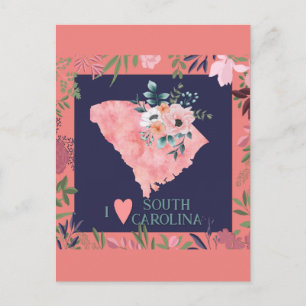 Söt Blommigt I Kärlek South Carolina State Karta Vykort