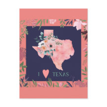 Söt Blommigt I Kärlek Texas State Karta vykort