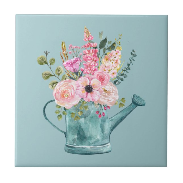 Söt blommigt illustration Elegant med blått ljus Kakelplatta (Framsidan)