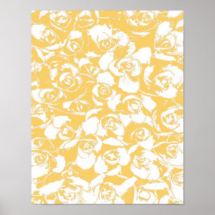 Söt Blommigt Illustration Mönster i Gult Poster
