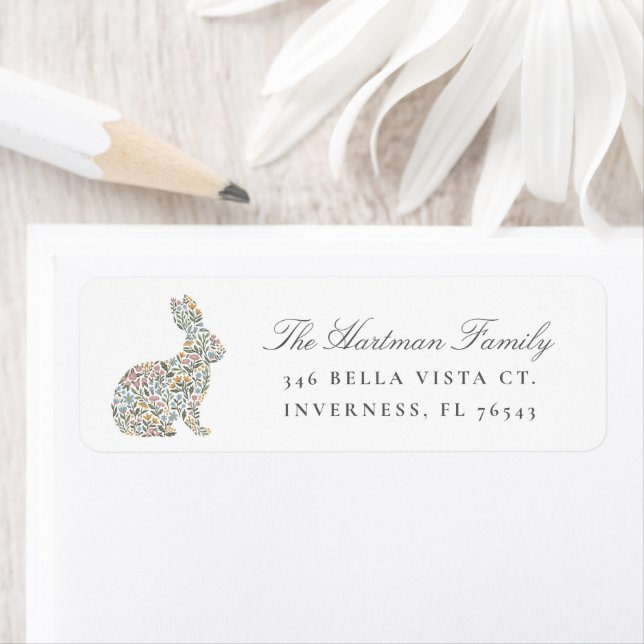 Söt Blommigt Kanin Vår Påsk Returadress Returadress Etikett (Insitu)