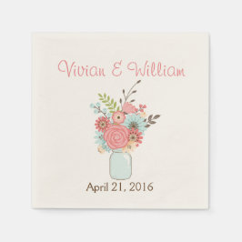 Söt Blommigt Mason Burk Personligt bröllp Napkin Pappersservett