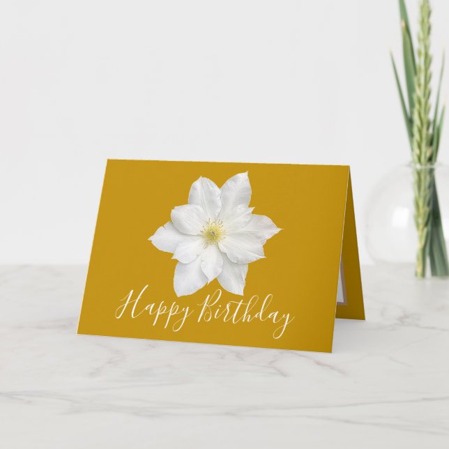Söt Blommigt Modern Clematis Flower Guld Birthday Kort (Framsida)