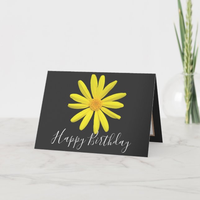 Söt Blommigt Modern Daisy Flower Grått Birthday Kort (Framsida)