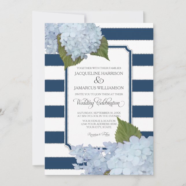 Söt Blommigt Modern Elegant Navy White Rand Inbjudningar (Framsida)