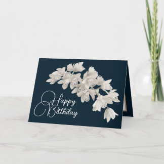 Söt Blommigt Modern Orchid Flower Navy Birthday Kort