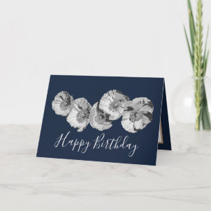 Söt Blommigt Modern poppy Flower Navy Birday Kort