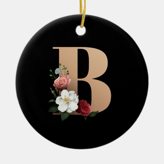 Söt Blommigt Monogram B Julgransprydnad Keramik (Framsidan)
