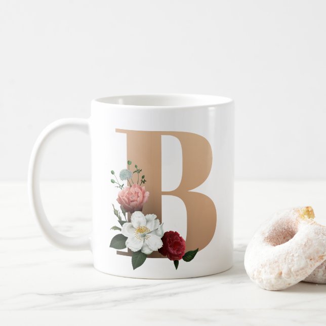 Söt Blommigt Monogram B. Kaffemugg (Med munk)