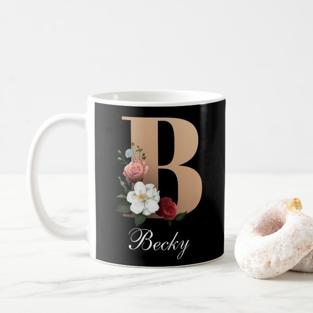 Söt Blommigt Monogram B-MALL Kaffemugg (Med munk)