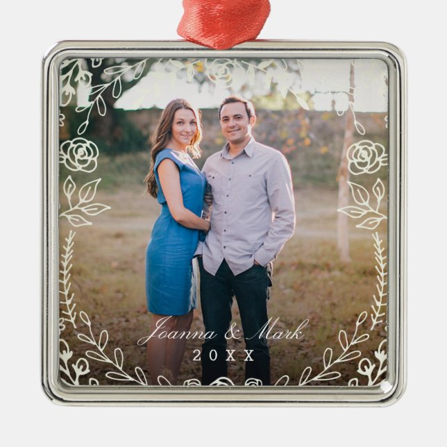 Söt Blommigt Monogram Helgdag Ornament (Framsidan)