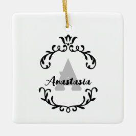 Söt Blommigt Monogram & Namn Julgransprydnad Keramik