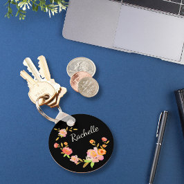 Söt Blommigt Monogram Orange & Rosa Anpassningsbar Nyckelring