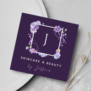 Söt Blommigt Monogram Rosa Lila Beauty Skincare Fyrkantigt Visitkort