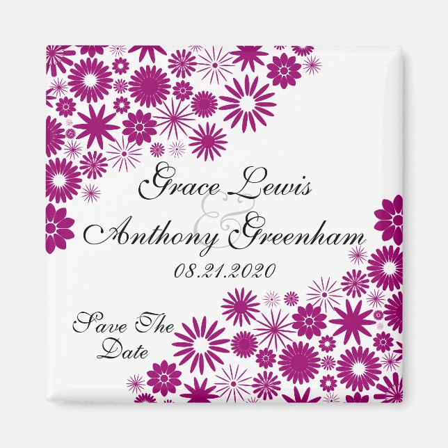 Söt Blommigt Mörk Fuchsia Spara datum magneter (Framsidan)