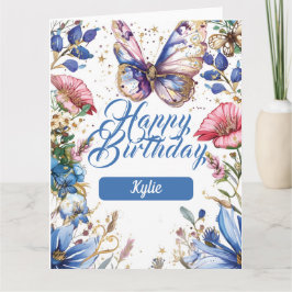 Söt blommigt och fjäril-födelsedagskalender kort