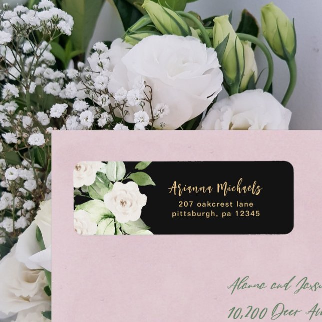 Söt Blommigt och Grey Returadress Black Returadress Etikett (Skapare uppladdad)