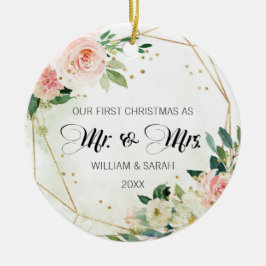 Söt Blommigt och Guld vattenfärg Första julen Julgransprydnad Keramik