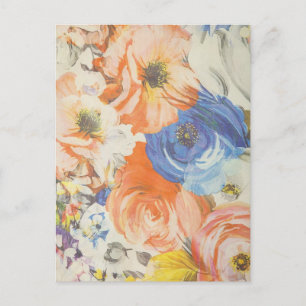 Söt Blommigt Orange och blåvykort Vykort