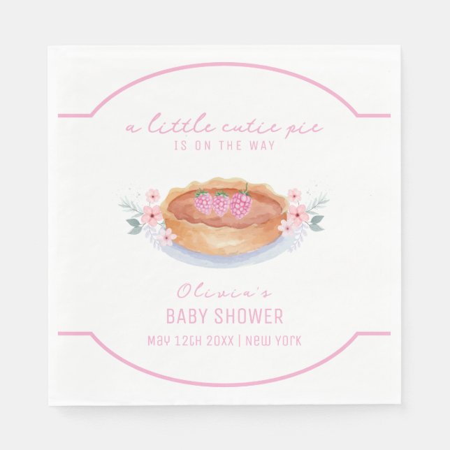 Söt Blommigt Paj Raspberry Baby Shower Pappersservett (Framsidan)