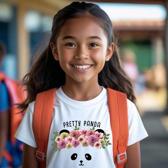 Söt Blommigt Panda Bear Girl Cute Personlig T Shirt (Pretty panda shirt perfect for back to school!)
