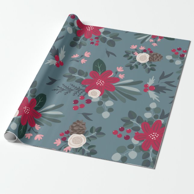 Söt Blommigt - Papper jul Presentpapper (Utrullad)