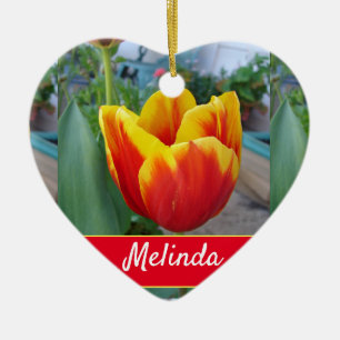 Söt Blommigt Pastel Tulip Red Women Julgransprydnad Keramik