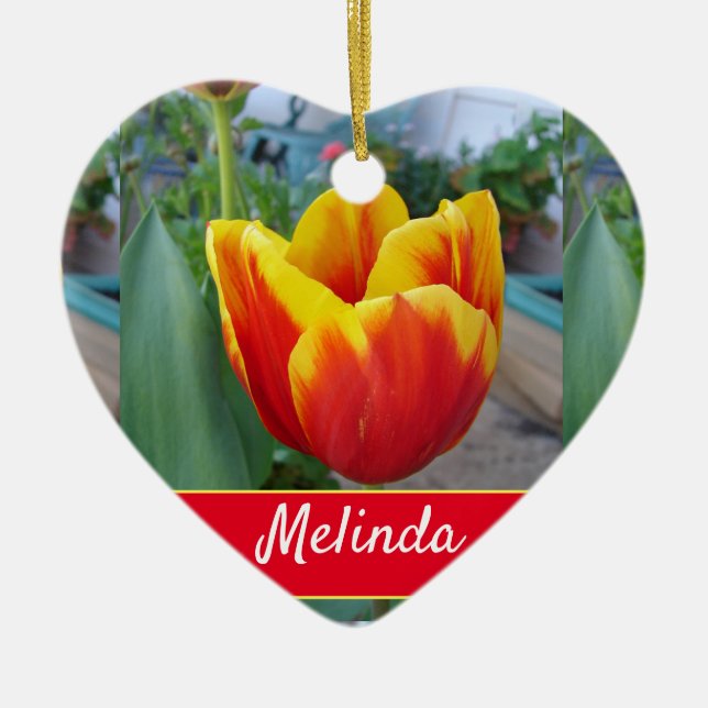 Söt Blommigt Pastel Tulip Red Women Julgransprydnad Keramik (Framsidan)