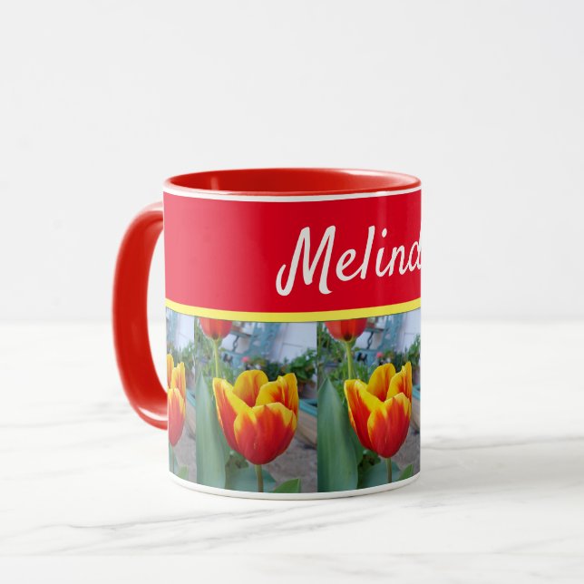 Söt Blommigt Pastel Tulip Rosa Bee Womans Mugg (Framsida vänster)