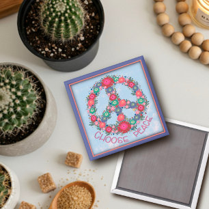 Söt Blommigt Pastel Välj fredsinspiration Magnet