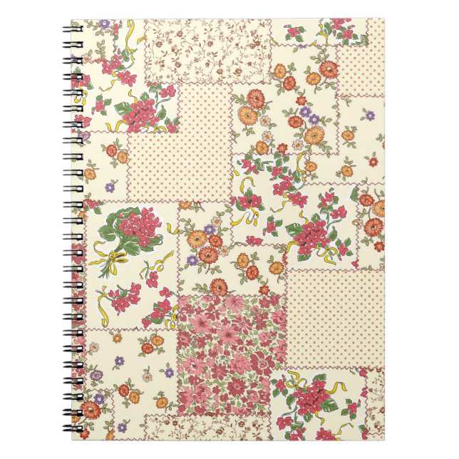 Söt Blommigt Patchwork Sömlös design Anteckningsbok (Framsidan)