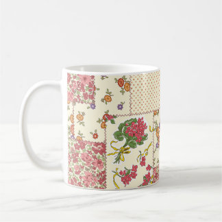 Söt Blommigt Patchwork Sömlös design Kaffemugg
