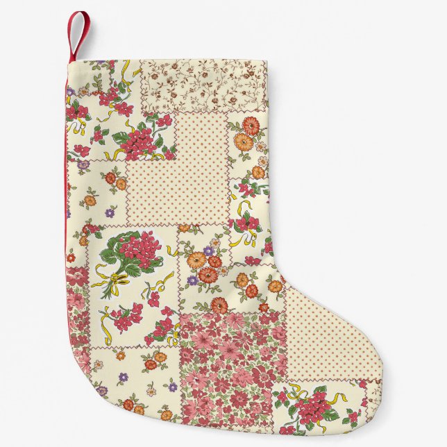 Söt Blommigt Patchwork Sömlös design Liten Julstrumpa (Framsidan)