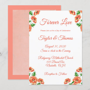 Söt Blommigt Peach Orange Script Bröllop Inbjudningar