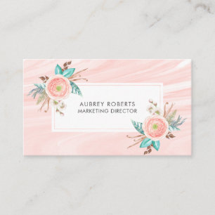 Söt Blommigt Peach Watercolor Professionell Visitkort