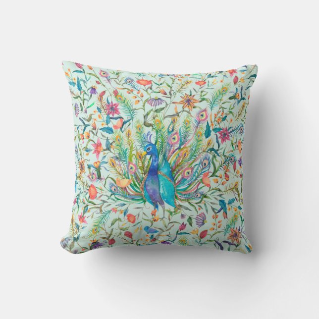 Söt Blommigt Peacock Kudde (Framsida)