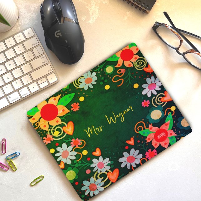 Söt Blommigt Personlig Grönt Teacher Mousepad Musmatta (Skapare uppladdad)