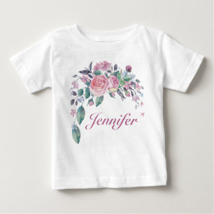 Söt Blommigt Personlig Namn Flicka T Shirt