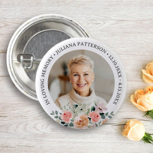 Söt Blommigt Photo Memorial Keepsaké Funeral Knapp