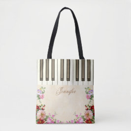 Söt Blommigt Piano Music Tote bags Tygkasse