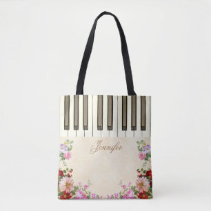 Söt Blommigt Piano Music Tote bags Tygkasse