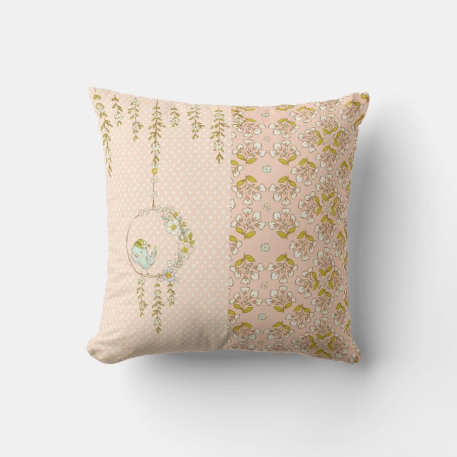 Söt Blommigt Polka Dot Flicka Nursery Cute Kudde (Framsida)